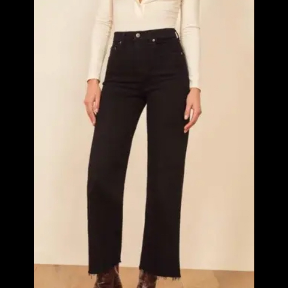 Reformation Black Capri Button Raw Hem Jean